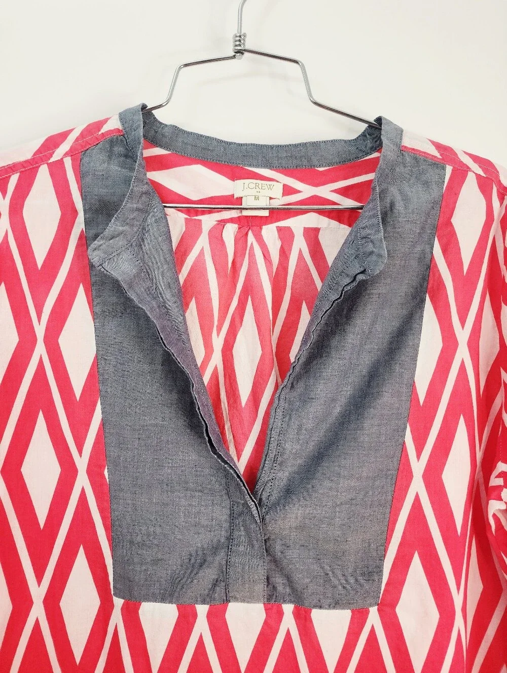 J. Crew Coral Pink Geometric Split-Neck Tunic Size M